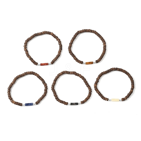 Coconut and Natural & Synthetic Mixed Gemstone Beads Stretch Bracelets BJEW-JB12674-1