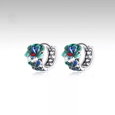 Flower Brass Enamel Hoop Earrings FS-WG4316D-01-1