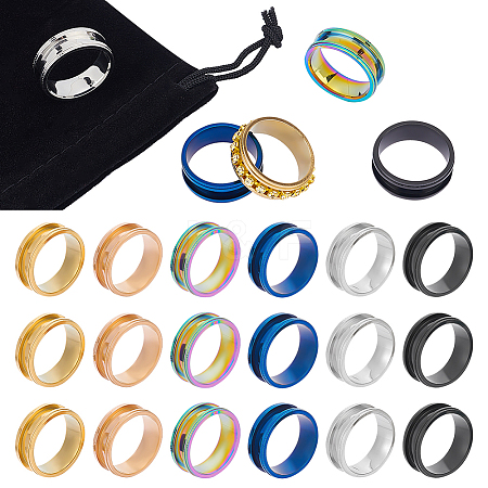 18Pcs 6 Colors 201 Stainless Steel Grooved Finger Ring Settings STAS-UN0048-52-1