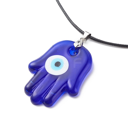 Blue Lampwork Evil Eye Pendant Necklace with Waxed Cord for Women NJEW-JN03955-02-1