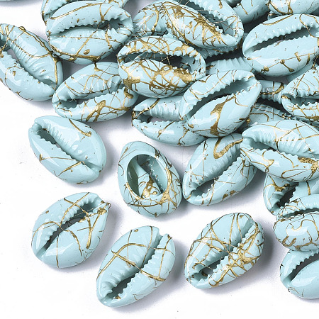 Spray Painted Natural Cowrie Shell Beads X-SSHEL-R047-03-A04-1