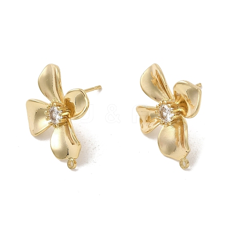 Brass Pave Clear Cubic Zirconia Flower Stud Earring Findings KK-A275-01B-G-1