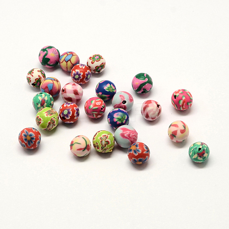 Handmade Polymer Clay Round Beads CLAY-Q217-01-1