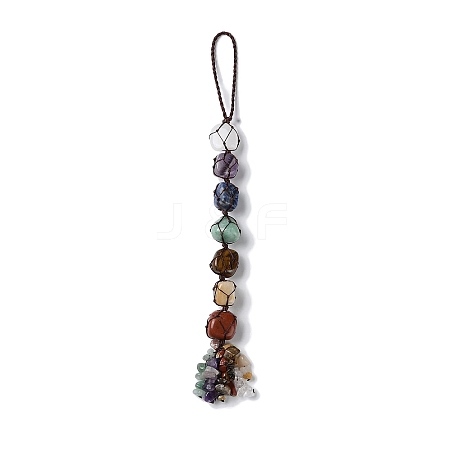 7 Chakra Nuggets Natural Gemstone Pouch Pendant Decoration HJEW-H060-01-1