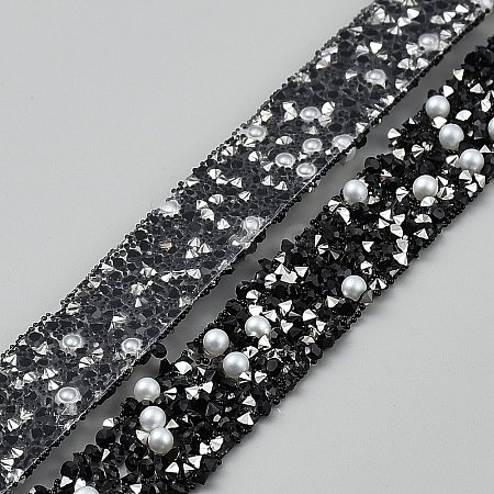 Resin Rhinestone with Plastic Imitation Pearl Beaded Trim DIY-WH0671-030B-1