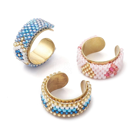 Glass Seed Beads Cuff Rings RJEW-MZ00016-1