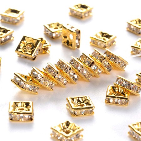 Brass Rhinestone Spacer Beads RB-A013-6x6-01G-1