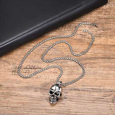 Stainless Steel Halloween Skull Pendant Box Chain Necklaces for Men PW-WGF912C-01-1