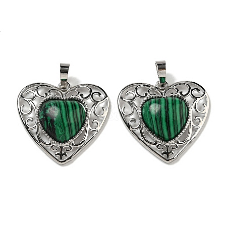 Synthetic Malachite Peach Love Heart Pendants G-G158-01T-1