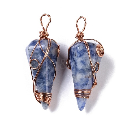 Natural Blue Spot Jasper Copper Wire Wrapped Big Pendants G-B073-02RG-09-1