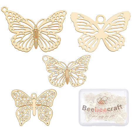 Beebeecraft 40Pcs 4 Style Rack Plating 201 Stainless Steel Filigree Connector Charms & Pendants FIND-BBC0001-15-1
