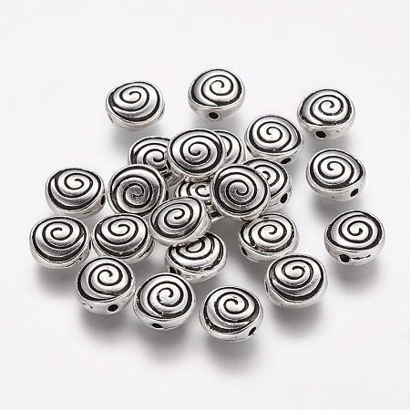 Tibetan Style Alloy Flat Round Carved Vortex Beads TIBEB-5437-AS-FF-1