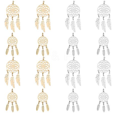 SUNNYCLUE 8Pcs 4 Style 201 & 304 Stainless Steel Pendants STAS-SC0004-28-1