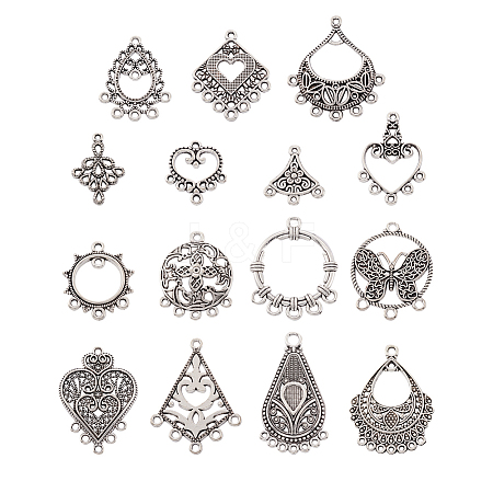  Jewelry 60Pcs 15 Style Tibetan Style Alloy Chandelier Component Links FIND-PJ0001-26-1