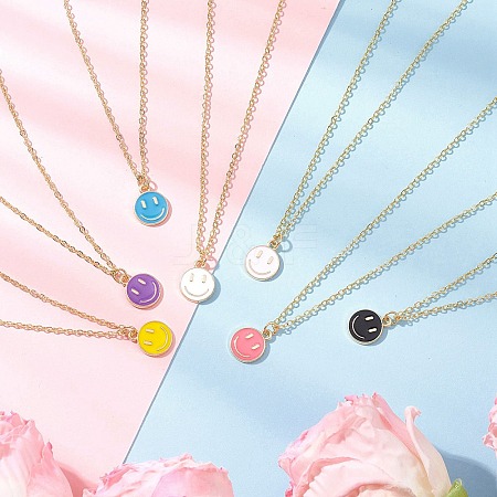 Alloy Enamel Smiling Face Pendant Necklaces NJEW-JN05259-1