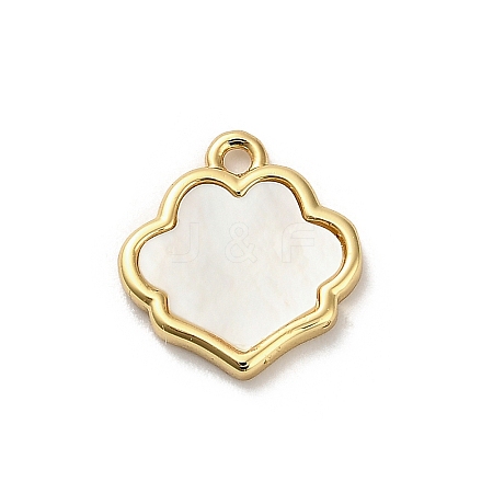 Brass Pave Natural White Shell Flower Charms KK-P301-01C-G-1