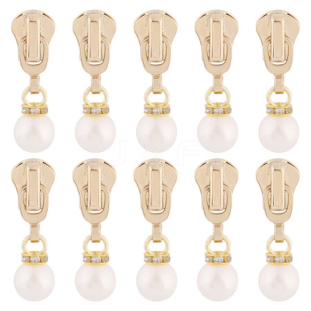 10Pcs Round Acrylic Pearl & Alloy Zipper Pulls HJEW-TAC0086-1