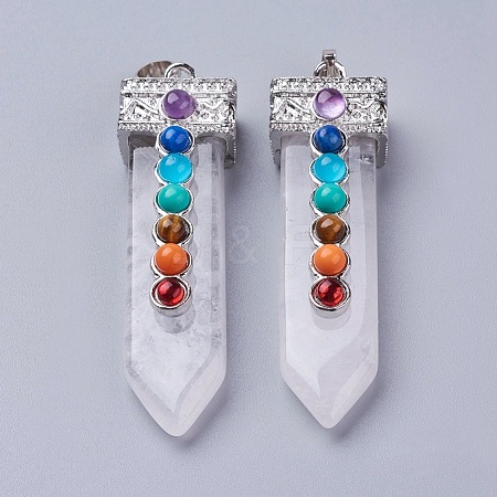 Natural Quartz Crystal with Synthetic & Natural Mixed Stone Chakra Big Pendants G-E415-A05-1