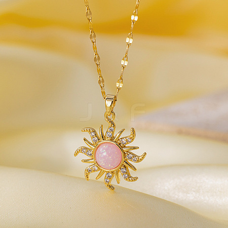 Brass Micro Pave Clear Cubic Zirconia with Enamel Pendant Necklaces for Women FS-WG014CD-02-1