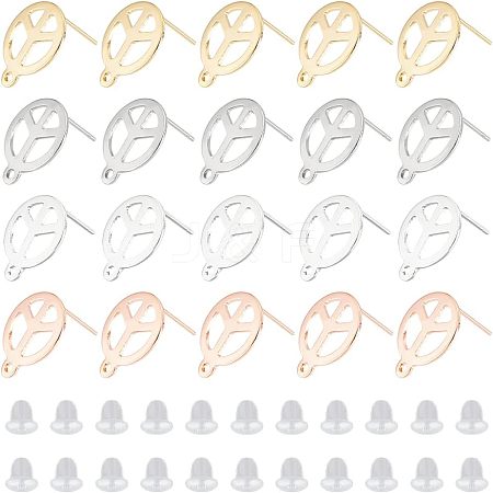 40Pcs 4 Colors 201 Stainless Steel Stud Earring Findings STAS-DC0009-82-1