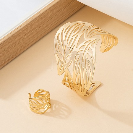 Hollow Out Leaf Alloy Cuff Bangles & Cuff Rings Sets FS-WG2FB6E-01-1
