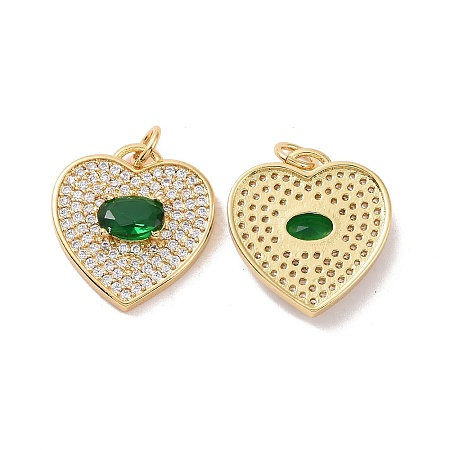 Heart Brass Micro Pave Cubic Zirconia Pendants KK-G435-01G-01-1