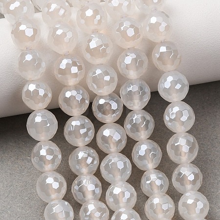 Electroplated Natural Agate Beads Strands G-B191-A07-8mm-20-1