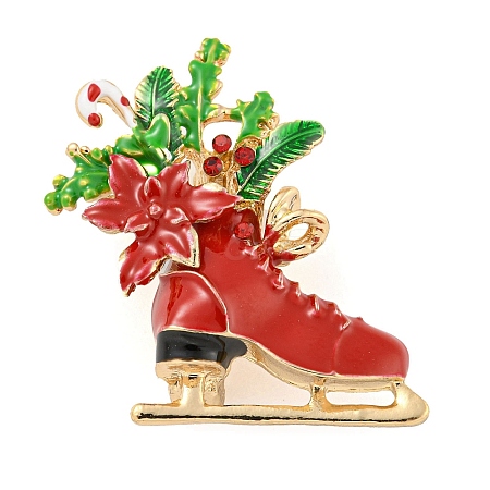 Christmas Theme Golden Zinc Alloy with Rhinestone Brooches JEWB-B018-01G-03-1