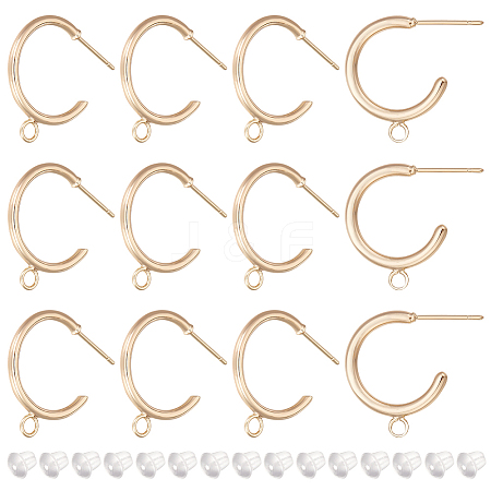 BENECREAT 12Pcs Brass Ring Stud Earring Findings KK-BC0011-04-1