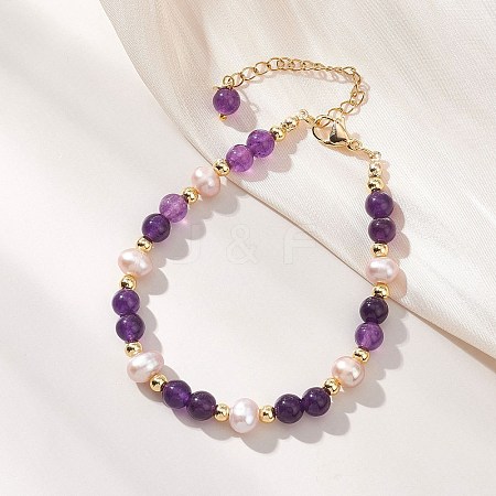 Adjustable Natural Quartz and Freshwater Pearl Beads Bead Bracelets BJEW-JB13031-01-1