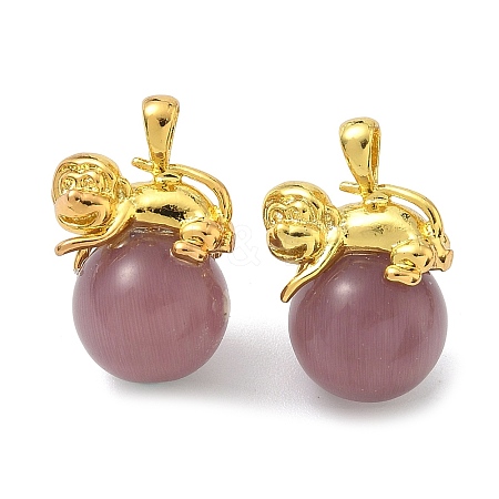 Brass Cat Eye Pendants KK-G548-11G-01-1