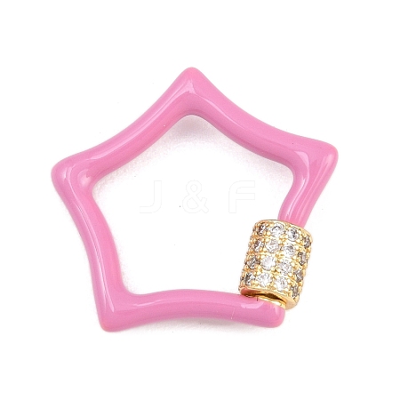 Star Brass Micro Pave Clear Cubic Zirconia Screw Carabiner Clasps KK-B167-01C-02G-1