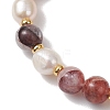 Natural Red Ferruginous Quartz & Cultured Freshwater Pearl Beads Stretch Bracelets for Women BJEW-JB13258-3