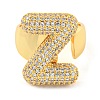 Brass Micro Pave Clear Cubic Zirconia Letter Open Cuff Ring for Women RJEW-M173-01G-Z-2