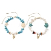 2Pcs 2 Colors Ocean Alloy Shrimp Charm Turtle Starfish Beads Bracelets BJEW-JB14190-2