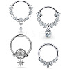 4Pcs 4 Styles 316L Surgical Stainless Steel Clear Cubic Zirconia Nose Rings WG79525-01-2