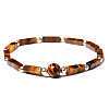 Natural Tiger Eye Round Ball & Rectagnle Beaded Stretch Bracelet WG92908-01-1