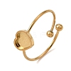 Heart 304 Stainless Steel Open Cuff Bangle Makings with Bezel Tray SA-CBABF3F-03G-05-2