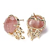 Brass Micro Pave Cubic Zirconia Stud Earring Findings with Natural Strawberry Quartz KK-Z096-05G-09-2