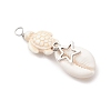 5Pcs 5 Styles Natural Cowrie Shell & Dyed Synthetic Turquoise Turtle Copper Wire Wrapped Pendants PALLOY-JF04034-03-4
