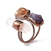 Natural Amethyst & Quartz Crystal Irregular Nugget Open Cuff Ring RJEW-I082-07R-02-4