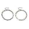 2Pcs 2 Styles 304 Stainless Steel Hollow Cross-Linked Chain Bracelets for Couple BJEW-JB12294-2