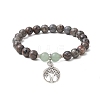 Natural Fluorescent Syenite Rock & Green Aventurine Round Bead Stretch Bracelets BJEW-JB11257-04-3