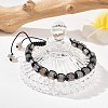 Adjustable Natural Grey Agate and Non-magnetic Synthetic Hematite Braided Bead Bracelets BJEW-Z090-01E-2