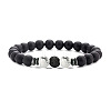 8mm Frosted Natural Black Obsidian Round Beaded Stretch Bracelets for Women Men CN5294-3-1