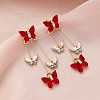 Butterfly Alloy Rhinestone Dangle Stud Earrings FS-WG259EB-02-1