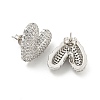 Heart Brass Pave Clear Cubic Zirconia Stud Earrings EJEW-M258-82P-2
