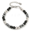 6mm Synthetic Non-magnetic Hematite & Glass & 304 Stainless Steel Round Beaded Bracelets for Women BJEW-G717-05P-1