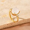 Brass Micro Pave Cubic Zirconia with Natural Quartz Crystal Cuff Open Rings RJEW-T035-01G-G-3