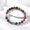 Natural Petrified Wood Round Stretch Bracelets BJEW-JB12610-01-2